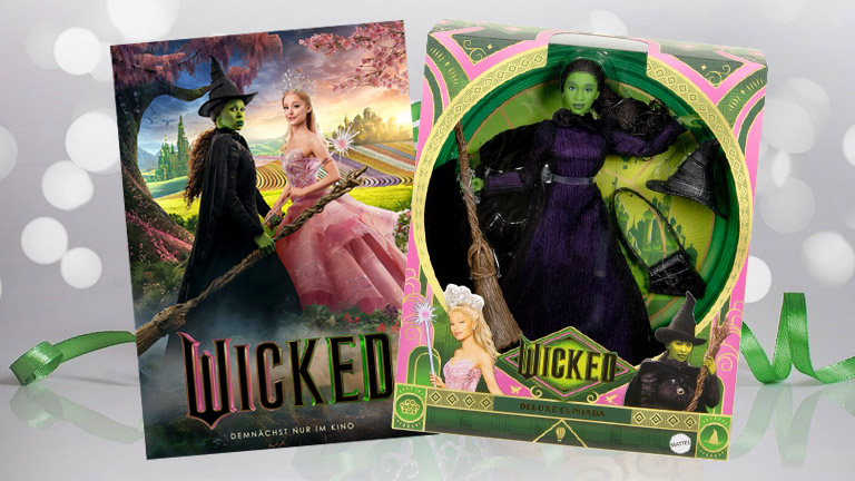 Zum Kinostart der Zauberer-von-Oz-Adaption "Wicked" verlosen wir unter allen Teilnehmenden zwei Deluxe-Doll-Elphaba-Puppen von Mattel.